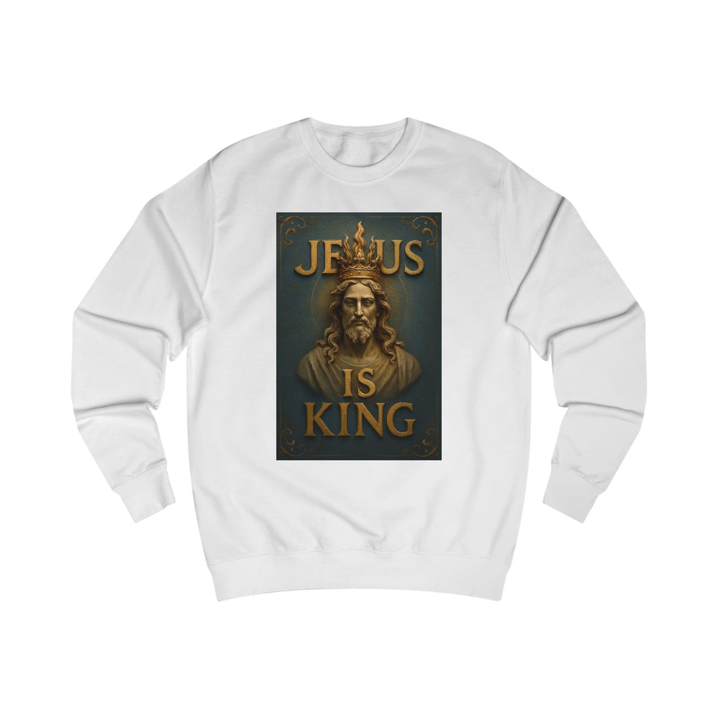 Jesus Is King Sweatshirt — Christian Faith Pullover with Crowned Christ Design