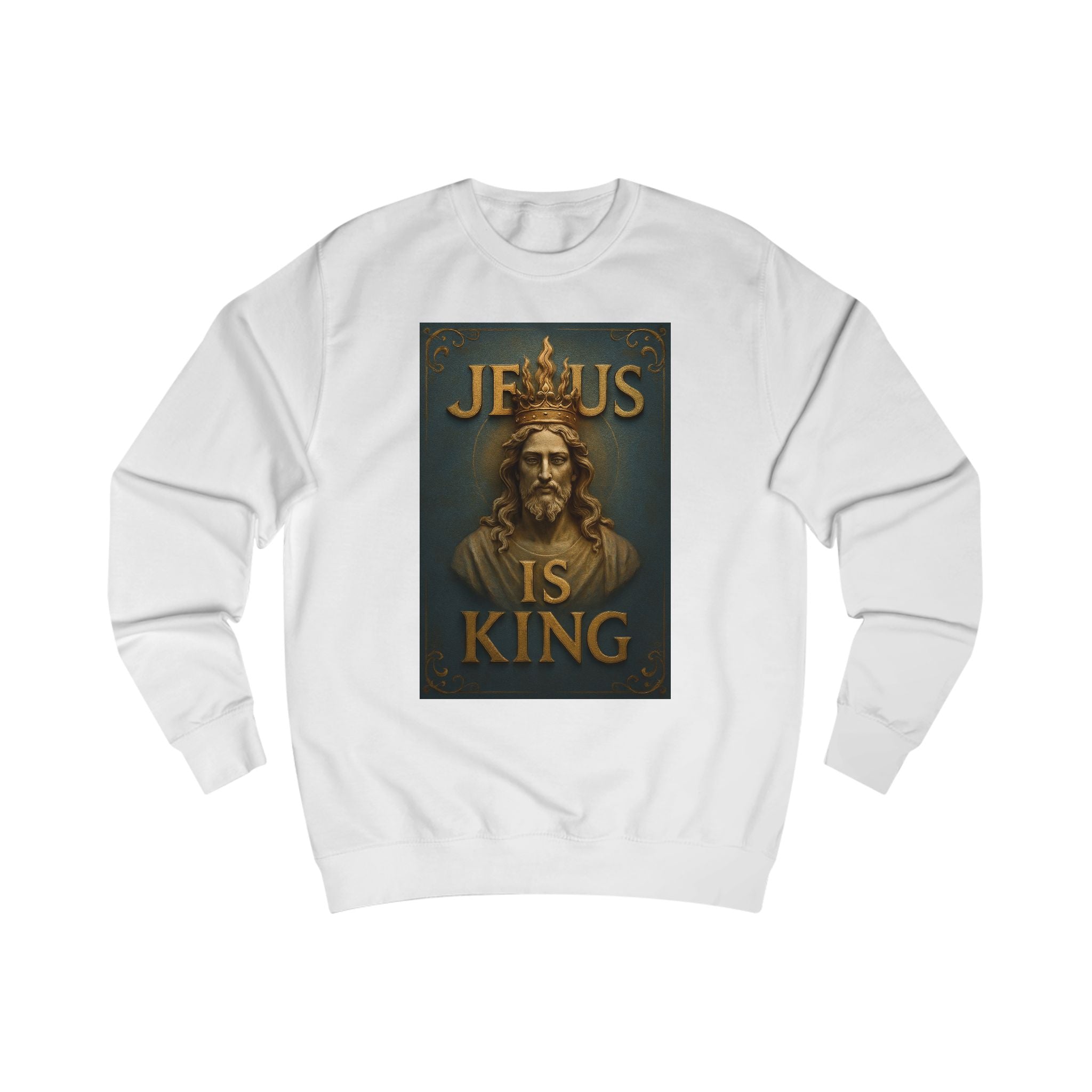 Jesus Is King Sweatshirt — Christian Faith Pullover with Crowned Christ Design